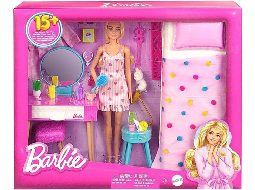 Set Muñeca Barbie Dormitorio +  Accesorios Original Mattel.