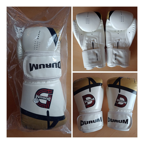 Guantes De Boxeo Marca Durum 10 Oz Nuevos Blanco Y Dorado