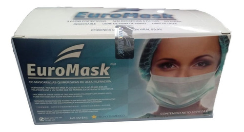 Imagen 2 de 2 de Cubre Bocas 3 Capas Plisado Negro Euromask Con 50 Piezas.