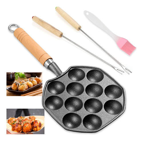 Sartén Takoyaki De Aluminio Antiadherente Con Utensilio