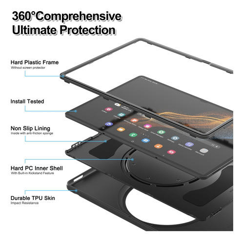 Capa Preta Para Tablet Tpu + Pc Para Samsung Galaxy Tab S10