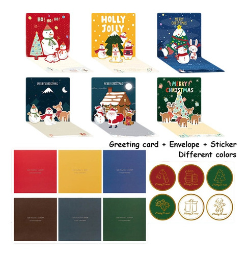 Imagem 7 de 10 de 6pcs Cartão De Natal 3d Pop Up Cartões Envelopes+adesivos