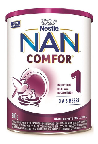 Fórmula infantil em pó sem glúten Nestlé Nan Comfor 1 en lata de 2 de 800g - 0  a 6 meses