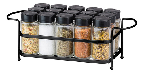 Porta Temperos Dosador Com Tampa 15 Potes De Vidro Preto