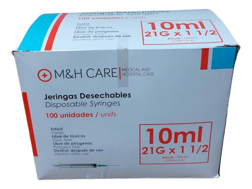 Caja X 100 Jeringa 10ml Aguja 21gx1 1/2