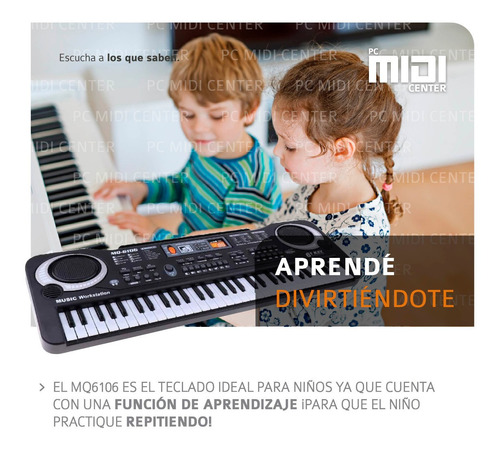Imagen 4 de 10 de Organo Teclado Musical Infantil Microfono Mq6106 5 Octavas