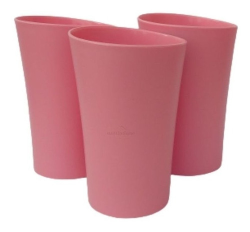 Kit 03 Copos Plastico Duro Resistente Bebidas 400ml Rosa