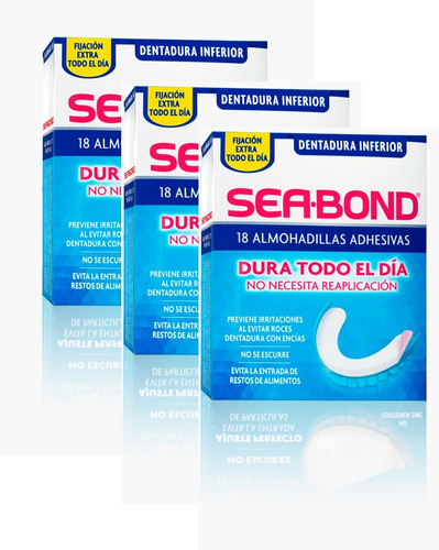 Kit X 3 Almohadillas Adhesiva Dent Postiza Inferior Sea Bond