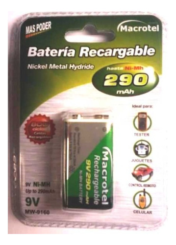 Bateria Recargable 9v 250ma, Pila / Hogardirecto
