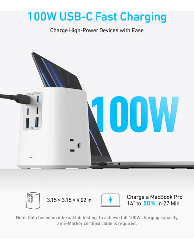 Estación De Carga Anker 9 En 1 Usb C Power Strip De 100 W, C