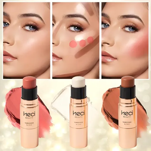 Set 3 Barras Rubor Contorno e Iluminador Heci Beauty — R$ 28,56 em Mercado Livre