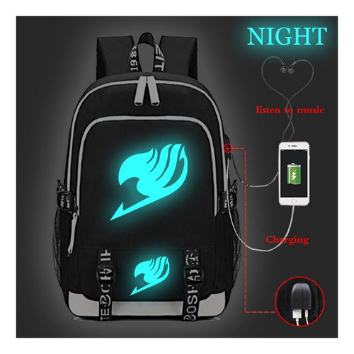 Hermosa Mochila Luminosa Con Cargador Usb Fairy Tail Para Ni