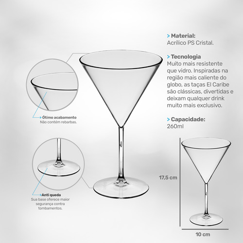 Taça Para Martini 260ml 24pçs Acrilico Elegante Resistente