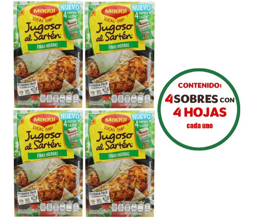 4 Sobre Sazon Maggi Jugoso Al Sartén Finas Hierbas 4hojs C/u