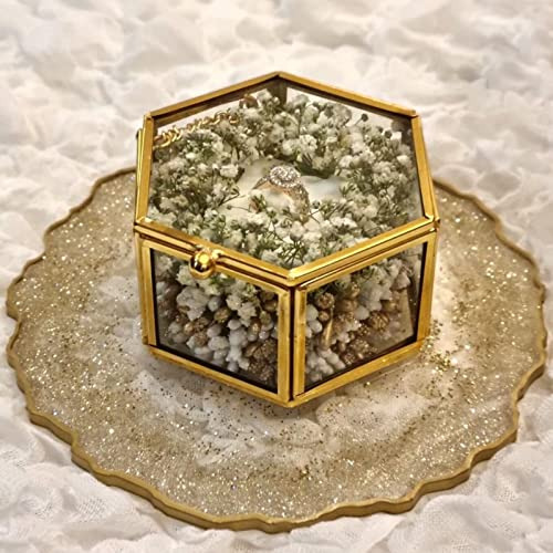 Joyero De Cristal Hexagonal Dorado Para Anillos Y Aretes