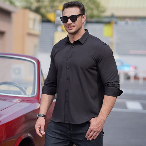Camisa Elástica Manga Larga Para Hombre Talla Grande