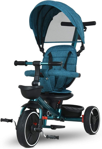 Imagen 5 de 5 de Triciclo + Coche De Pedal Con Mango De Empuje + Techo