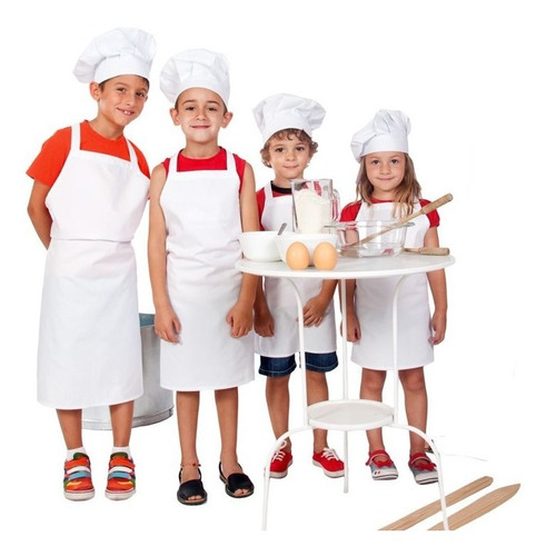 Imagen 2 de 10 de Combo Delantal + Gorro Para Niños Mini Chef Colores