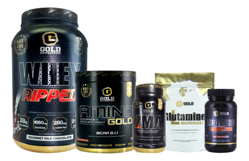 Whey Ripped+ Glutamina+ Zma+ Lipo Burn+ Amino. Combo Gold