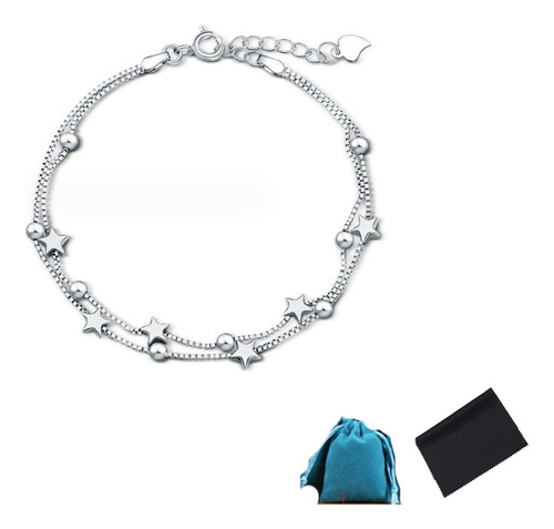 Pulsera Estrellas Y Esferas De Plata Ley 925 + Bolsa + Paño