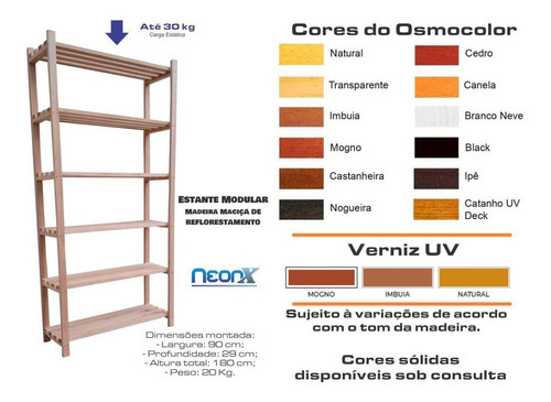 Estante Modular 6 Prateleiras Madeira 180x90cm Pintada Neonx Cor Osmocolor Castanho Uv Deck