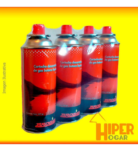 Cartucho Gas Butano Camping Brogas Pack X4 Descartable 227gr