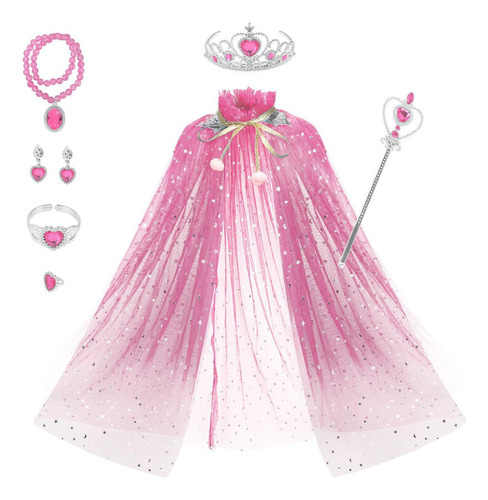 7 Pcs Capa De Fiesta De Princesa Para Niña Con Corona Tiara