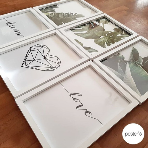 Cuadros Decorativos Marco Madera-set X 3 Con Vidrio