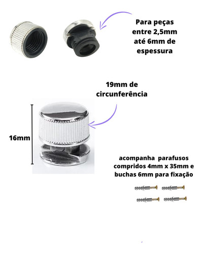 4 Botões Francês Suporte P Espelho Botão Francês + Parafusos