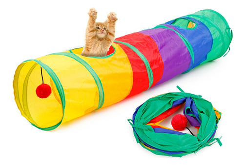 Túnel De Gato Plegable Road Cat Toys Kitty Tunnel Pompon