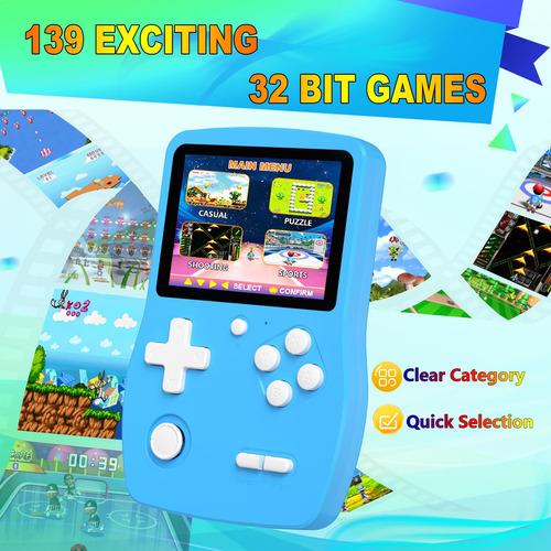 Handheld Game Console Douddy 32-bit W/ 139 Video Games Blue