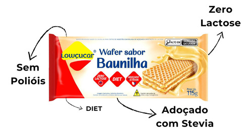 Wafer Dietético Lowçucar 115g Sabores Variados Kit Com 12