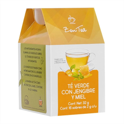 Té Verde Jengibre Y Miel Orgánico Zen Tea 16 Sobres Tisana