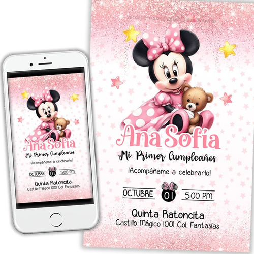 Invitacion Baby Minnie Digital Personalizada
