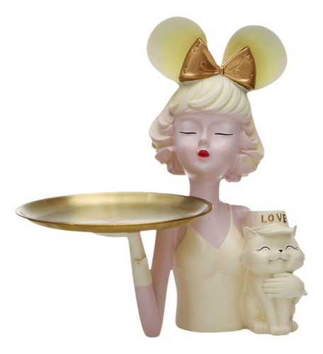 Estatua De Niña Con Bandeja De Almacenamiento, Adorno De