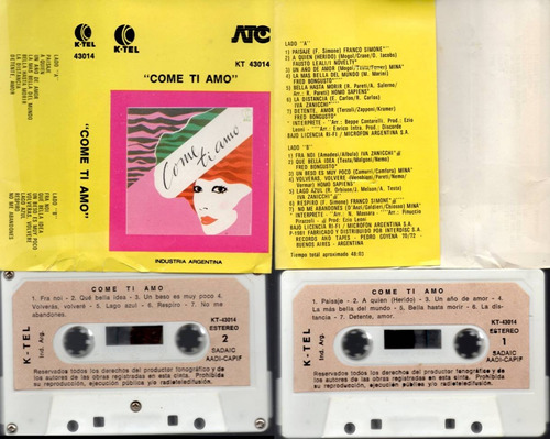 Cassette Variado Italiano  Come Ti Amo  Año 1981