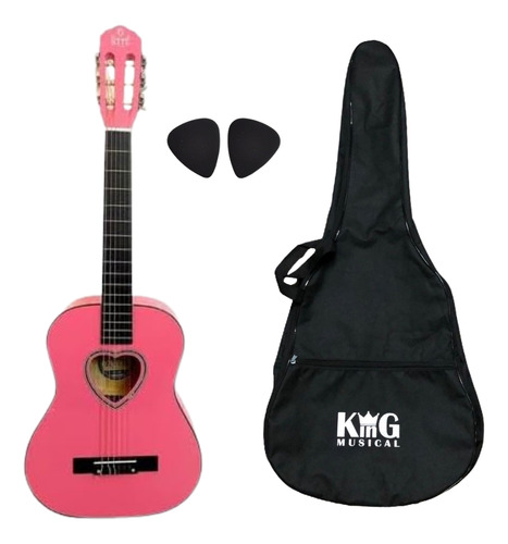 Violão Nylon Austin 941spk Rosa Juvenil Com Capa E Palhetas