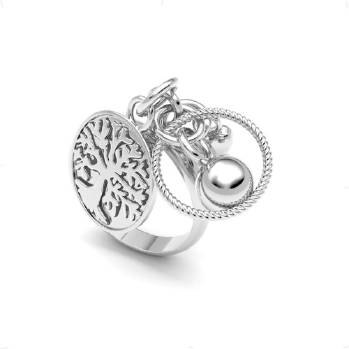 Imagen 2 de 10 de Anillo Arbol De La Vida Ajustable Colgantes Plata 925 Agálea
