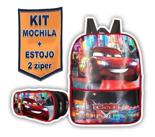 Kit Mochila Escolar Estojo Carros 2zp