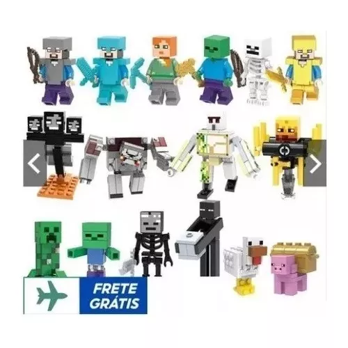 Kit 16 Bonecos Minifigures Blocos De Montar Minecraft Top em