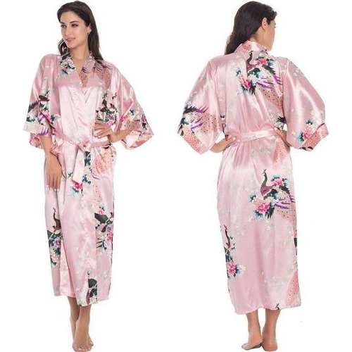 Vestido De Bata De Satén De Seda Sexy Para Mujer Kimono Con