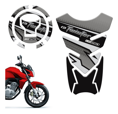 Kit Adesivos Cb250 Moto Honda Bocal + Tanque Cinza Resinado