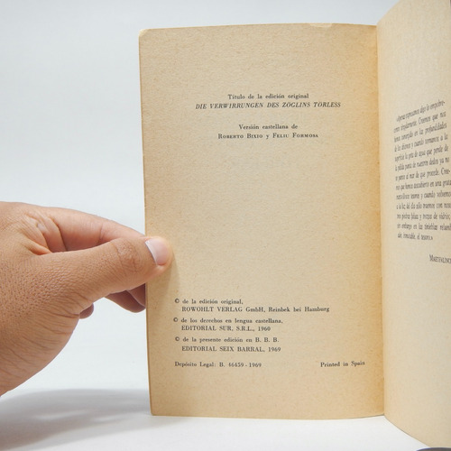 Las Tribulaciones Del Estudiante Törless R Musil 1970 B1 (Usado)