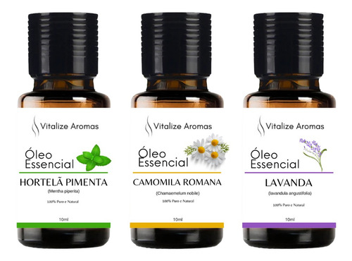 Kit Óleos Essenciais Camomila Romana Lavanda Hortelã Pimenta