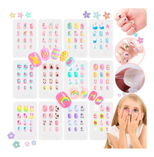 X6 Uñas Postizas Para Niñas Infantil Diseños Varios Modelos