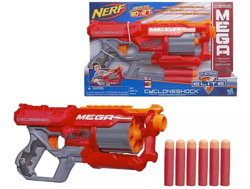 NERF Mega CycloneShock - Pistola de juguete, estilo de color Cybershock,  tambor de 6 dardos, 6 dardos AccuStrike, fácil cebado (exclusivo de )