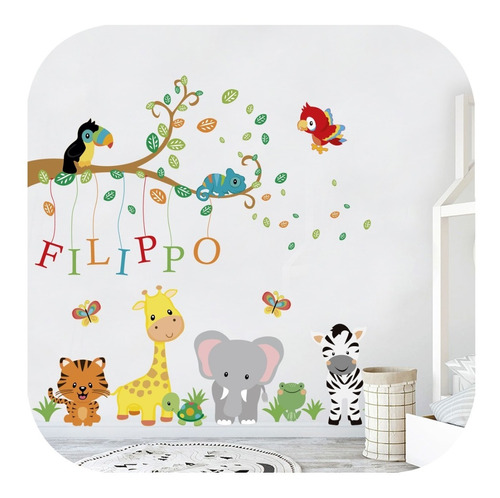 Vinilos Decorativos Infantiles Animalitos Selva Con Nombre