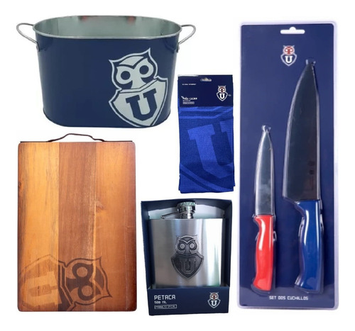 Set Parrillero 5 Piezas U De Chile Petaca+hielera+tabla+paño