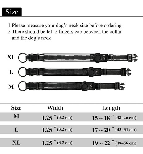 Collar Reflectante Para Perro Airtag Resistent Talle Xl Dmax