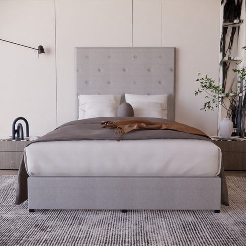 Cama clásica Cima Toscana individual color gris fabricada en lino